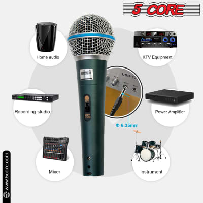 5 Core Professional Dynamic Microphone 3 Pieces Cardiod Unidirectional Handheld Mic Karaoke Singing Wired Microphones with Detachable XLR Cable, Mic Clip, Carry Bag   BETA 3PCS image 2