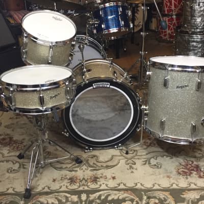 Vintage 1960s Rogers Holiday 4-Piece Drum Set w/ Bread & Butter Lugs in Silver Sparkle image 2