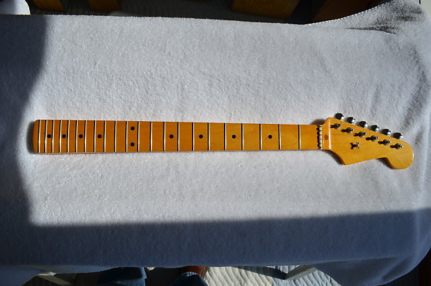 Musikraft Stratocaster Neck Maple Aged Nitro Amber Finish Used Fender Licensed Made in USA