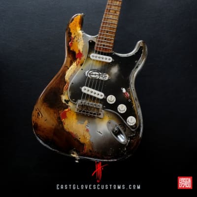 Fender Stratocaster Metallic Silver Gray/Gold Leaf Heavy Aged Relic by East Gloves Customs image 8