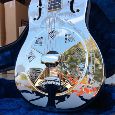 National Reso-Phonic Style O GERMAN SILVER 12 Fret 2023 Mirror Nickel w/ Deco Palms image 1