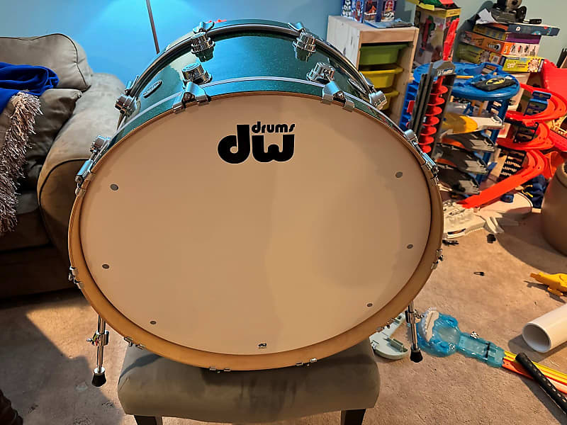 DW Collectors Maple 26x14 Bass Drum - Green Glass Wrap | Reverb