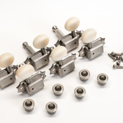 Aged Kluson Deluxe Single Line Butterbean Oval Plastic Button Nickel Tuning Machines 3+3 image 4