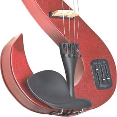 4/4 electric violin set with S-shaped metallic red electric violin, soft case and headphones image 2
