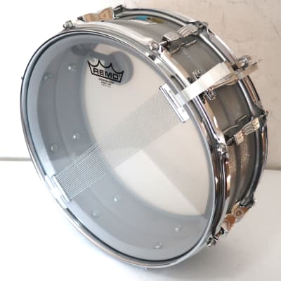 Ludwig L-404 Acrolite 5x14" 8-Lug Aluminum Snare Drum with Rounded Blue/Olive Badge 1983 - 1984 - Gray image 6