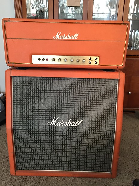 1972 Marshall Major for Lead Guitar in Orig Orange Color tolex Pulsonic Full Stack Super Rare