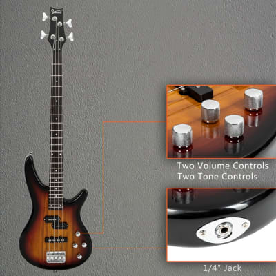 Glarry GIB Sunset 4 String Bass Guitar Full Size SS pickups w/20W Amplifier image 4