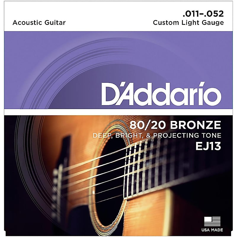 D'Addario EJ13 80/20 Bronze Custom Light Acoustic Guitar Strings image 1