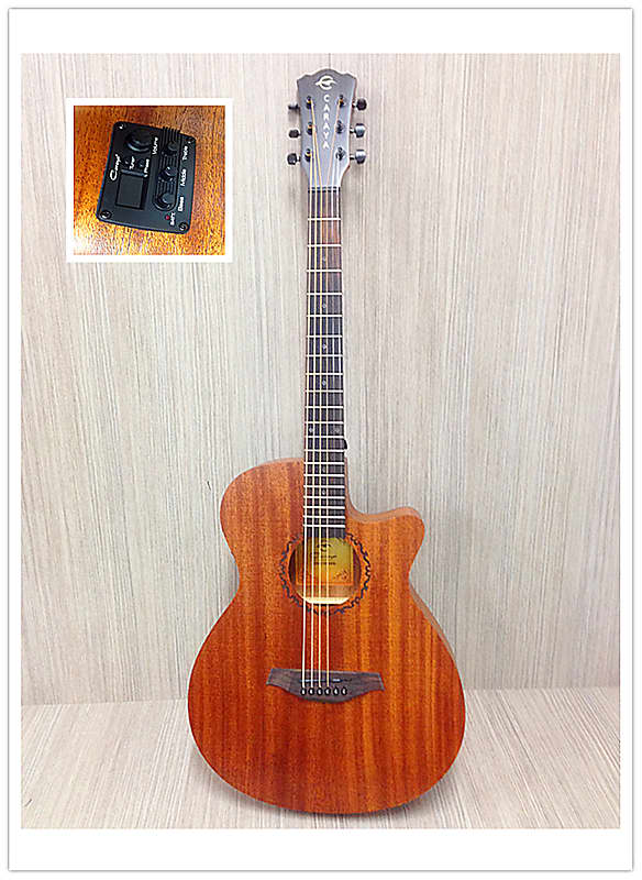 Caraya 40 All Mahogany Thin-body Acoustic Guitar,Cutaway w/Built-in  EQ+Free Bag