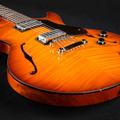 Collings SoCo Deluxe Semi-Hollow Carved Flame Maple and Mahogany Iced Tea Sunburst Custom NEW image 14