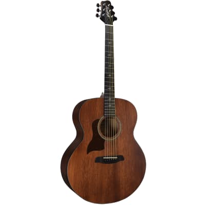 Sawtooth Mahogany Series Left-Handed Solid Mahogany Top Acoustic-Electric Jumbo Guitar with Padded Gig Bag and Pick Sampler image 4