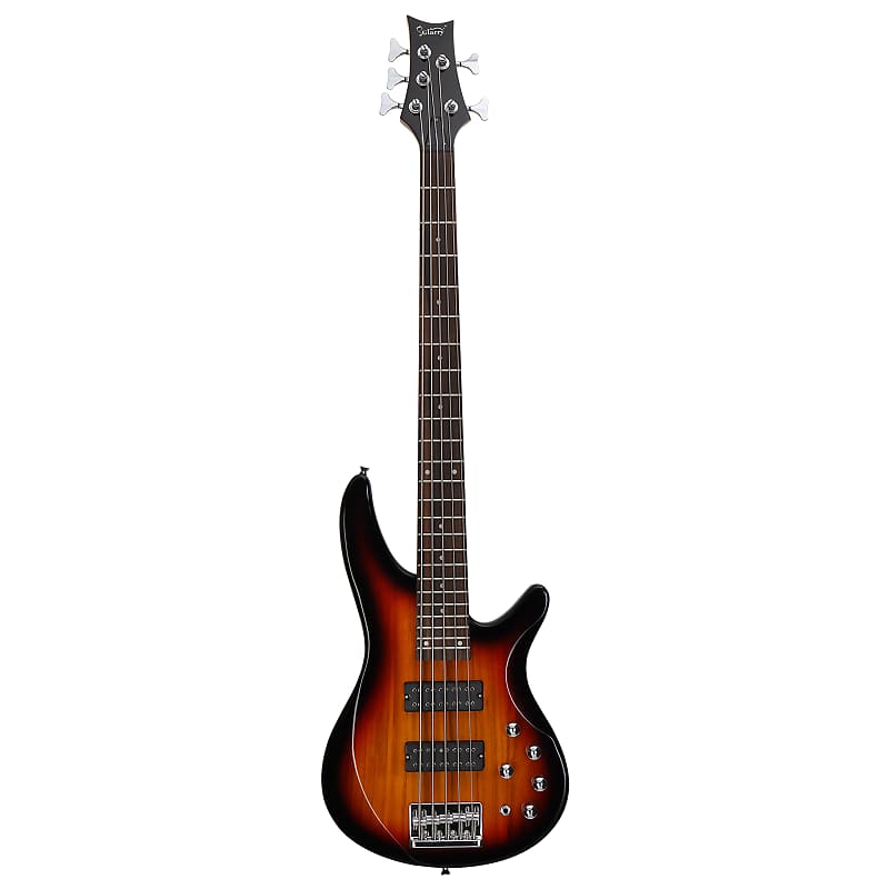 Glarry 44 Inch GIB 5 String H-H Pickup Laurel Wood Fingerboard Electric Bass Guitar with Bag and other Accessories Sunset Color image 1