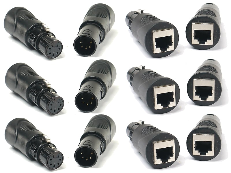 (6) RJ45 Ethernet to 5 Pin XLR DMX Female & Male Adapter Sets by VRL image 1