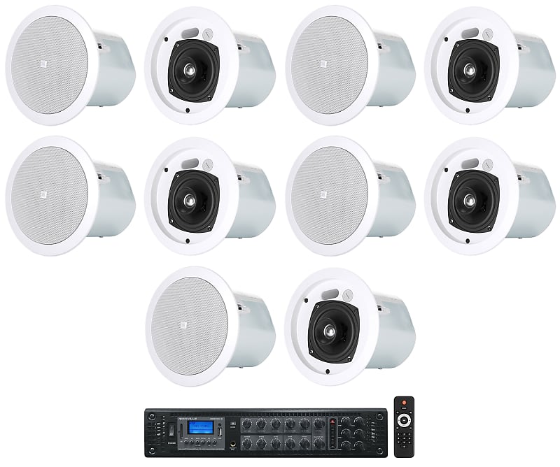 10) JBL Control 24CT 4&quot; 70v Commercial Restaurant/Bar White Ceiling Speakers+Amp  			