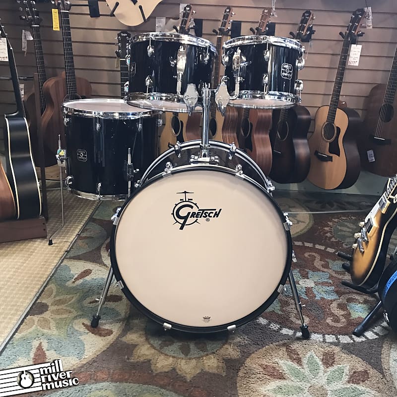 Gretsch Energy 4 Piece Drum Shell Pack Black w/ Tom Mount + Legs Used
