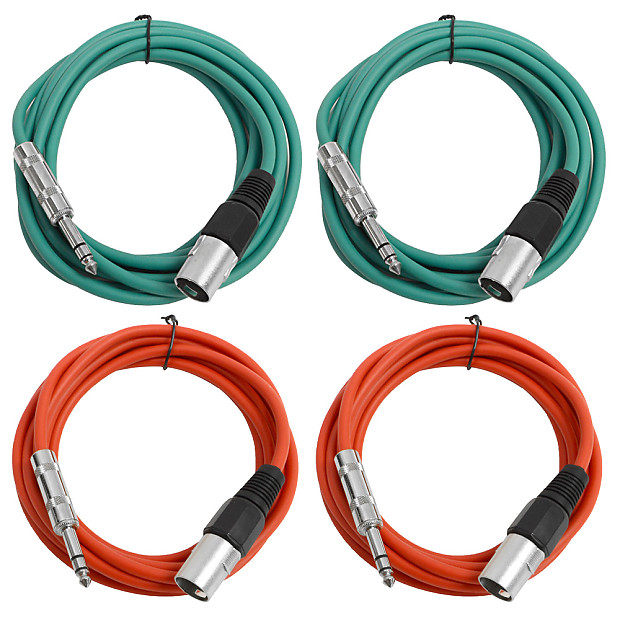 Seismic Audio SATRXL-M10-2GREEN2RED 1/4" TRS Male to XLR Male Patch Cables - 10' (4-Pack) image 1
