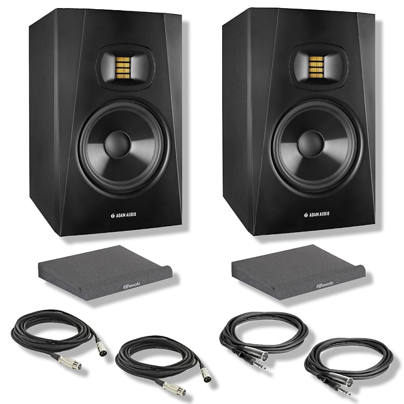 Adam Audio T7V Studio Monitor (Pair) with Frameworks GFW-ISOPAD-MD  Isolation Pads, XLR Cables and Hosa Technology STX-105M Interconnect Cables