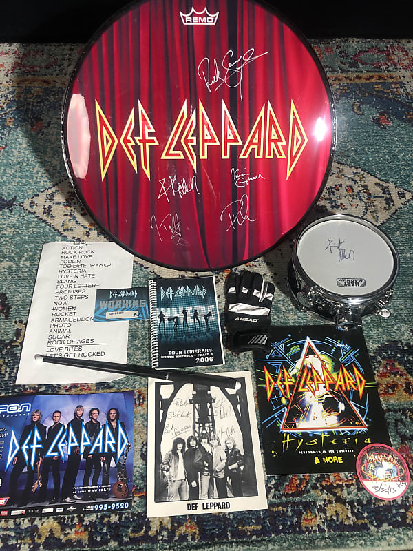 Def Leppard, Rick Allen's Sparkle Lounge 2008 Tour Logo Bass Drum Head, Signed By Whole Band! Plus Tour Artifacts. Authenticated! image 1