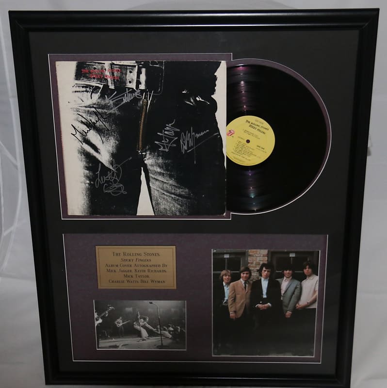 Rolling Stones Signed Album Cover And Vinyl Disc Montage “Sticky Fingers”  1971