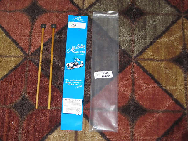 one pair new old stock A+ Mike Balter MB10AB (10AB) Hard Keyboard Mallets, 7/8" phenolic (plastic) round HEADS and natural birch HANDLES - mid to late 1990s (+ packaging) Unwound Series image 1