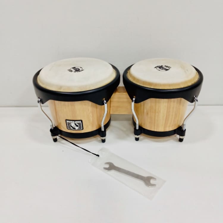 Latin Percussion World Beat Natural Wood Bongos with Black Reverb