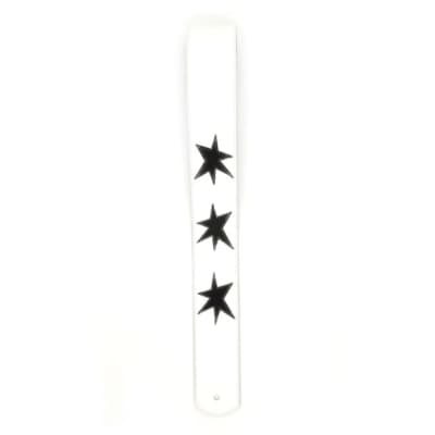 D'Addario Deluxe Leather Guitar Strap, Star Patches, White with Black L25W1413 image 3