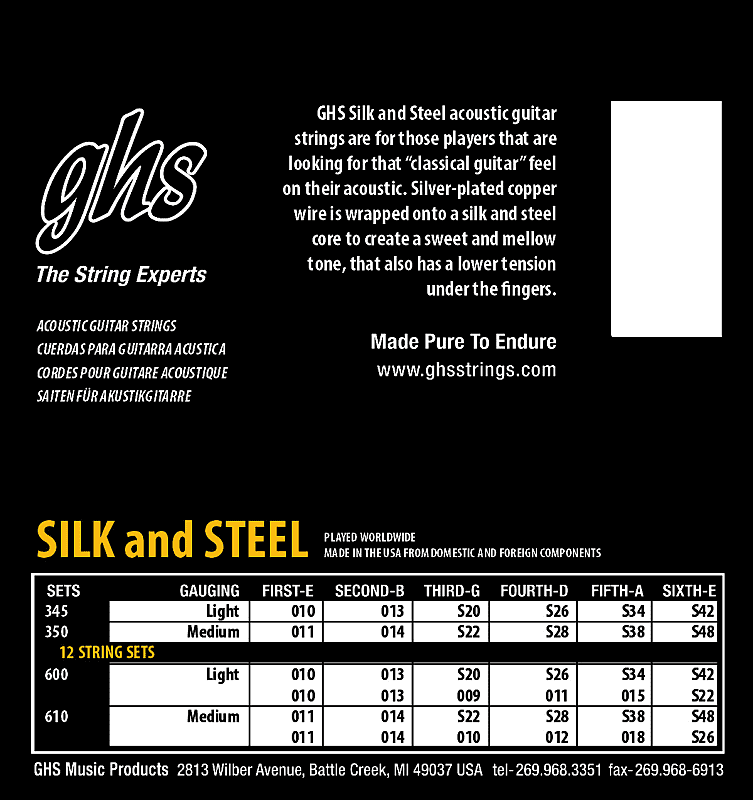 GHS Silk and Steel Acoustic Guitar Strings Light 1042 Reverb