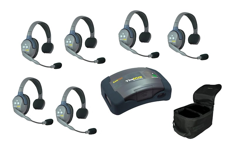 Eartec Co HUB6S Eartec UltraLITE/HUB Full Duplex Wireless Intercom System  w/ Headsets Reverb