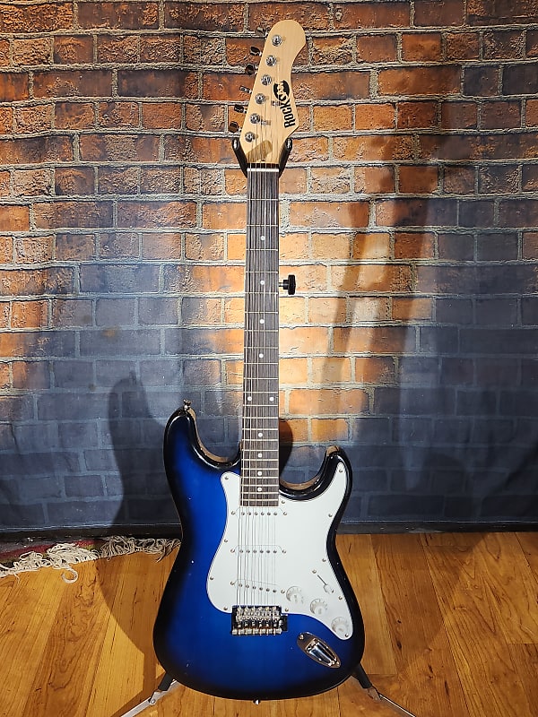RockJam S-Style Electric Guitar Blue Burst New Strings Set Up image 1
