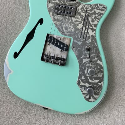 James Trussart Deluxe SteelCaster in Surf Green on Cream w/ Roses image 7
