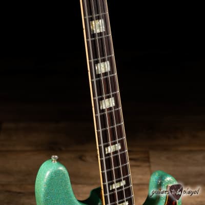 Shabat Panther PJ Bass w/ Roasted Neck, Blocks & Binding – Seafoam Green Sparkle image 4