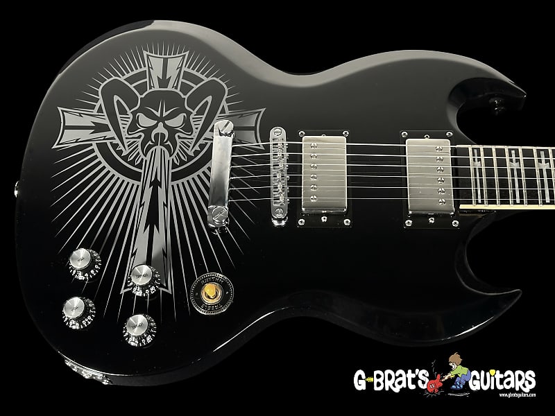 2022 Texas Toast Custom SG Angus Young - Tony Iommi Hybrid - Painted by Mike Learn ~ Ebony with Cross Graphic image 1