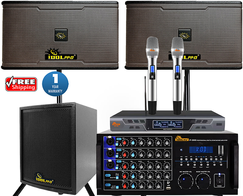 Home karaoke system- IDOLPRO 1200W Speakers Plus 2600W Bluetooth Mixing Amplifier& Dual Wireless Mics image 1