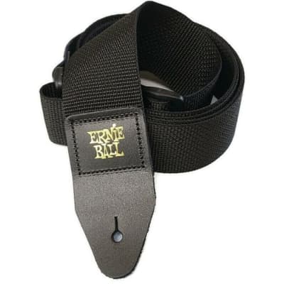 *4037 ERNIE BALL POLYPRO GUITAR STRAP/BASS STRAP - BLACK W- Leather Ends 2'' Wide image 2