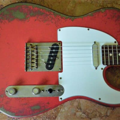 American Fender Telecaster Heavy Relic  Fiesta Red on Jade Green Metallic Custom Shop Pickups image 3