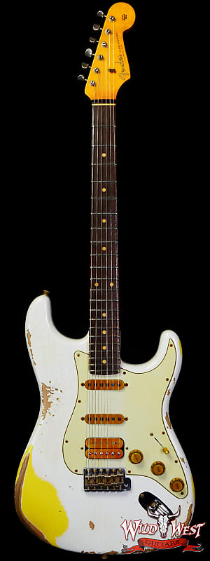 Fender Custom Shop Wild West White Lightning 2.0 Stratocaster HSS Rosewood Board 22 Frets Heavy Relic Graffiti Yellow image 1