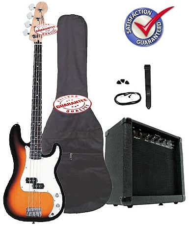 Electric Bass Guitar Pack with 20 Watts Amplifier, Gig Bag, Strap, and Cable, Sunburst image 1
