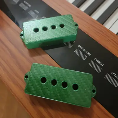 DnB Customs P Bass Pickup Covers, Green, Silver Carbon Fiber image 4