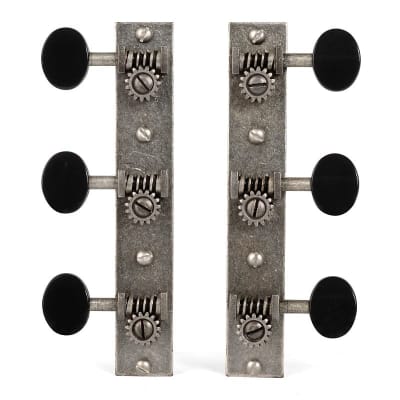 Golden Age Restoration Tuners for Solid Peghead Guitar with Square-end,  Standard post: relic nickel with matte black knobs