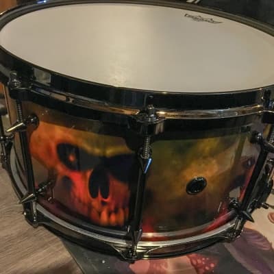 7x14 Oak Stave Snare by War Drums & Percussion - Skull wrap image 4