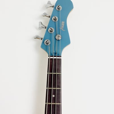 1/2 Haze 4-String Short Scale Electric Bass Guitar, Vintage aqua blue, Free Bag ,Tuner,3 Picks SBG-387BL image 2