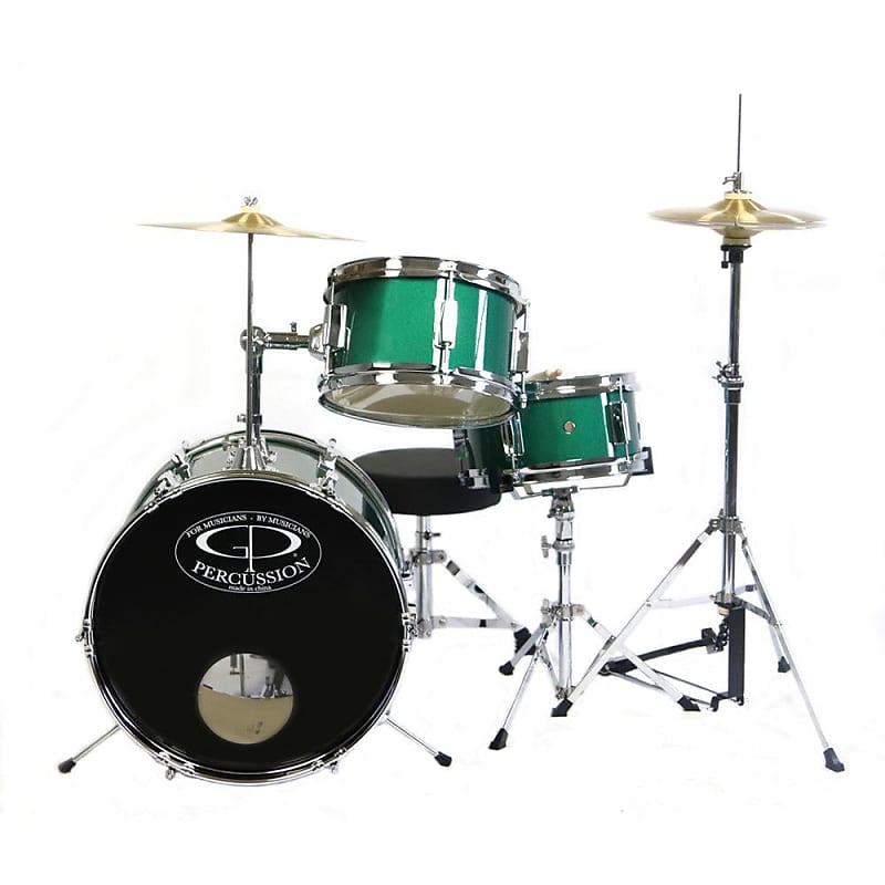 GP Percussion 3-Piece Complete Junior Drum Set, Metallic Red 