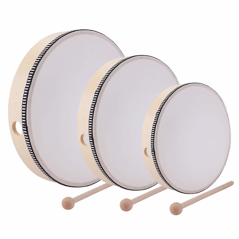 12 Inch & 10 Inch & 8 Inch Hand Drum Percussion Wood Frame Drum With Drum  Stick