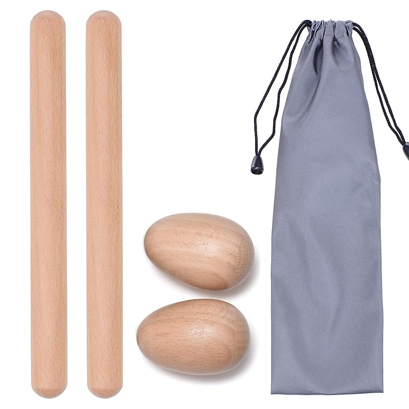 4 Pcs Musical Hand Percussion Instrument Set, Includes 1 Pair 8 Inch Rhythm  Sticks Wood Claves And 1 Pair Wood Egg Shakers For Kids