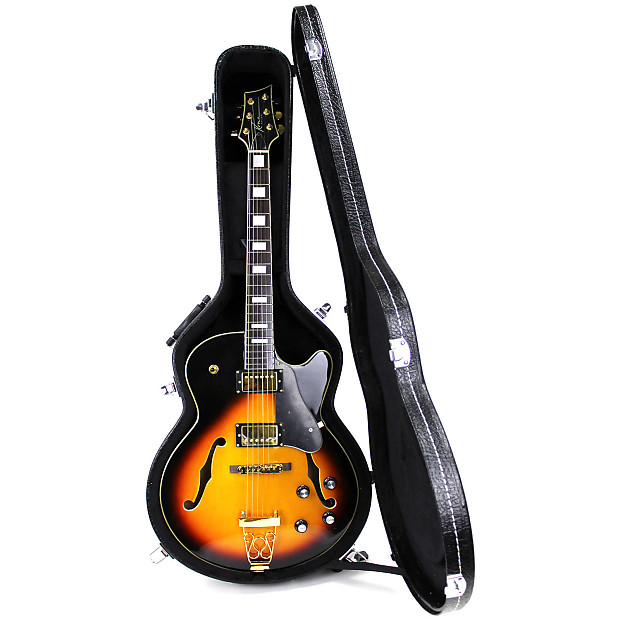 Kona KEL5TSB Hollow Body Jazz Guitar with Case Tobacco Sunburst