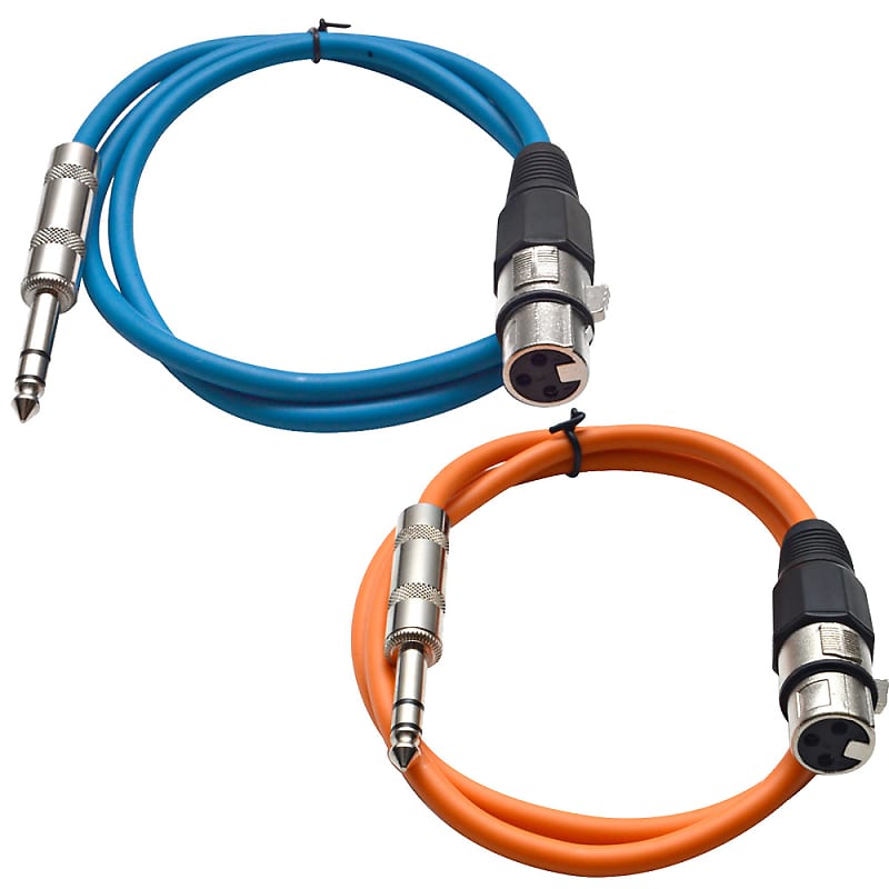 2 Pack of 1/4 Inch to XLR Female Patch Cables 2 Foot Extension Cords Jumper - Blue and Orange image 1