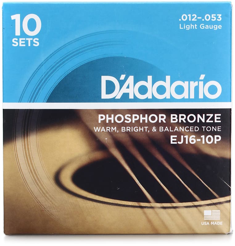 D'Addario EJ16-10P Phosphor Bronze Acoustic Guitar Strings - .012-.053  Light (10-pack) Bundle with Snark ST-2 Super Tight Chromatic All-Instrument  Tuner