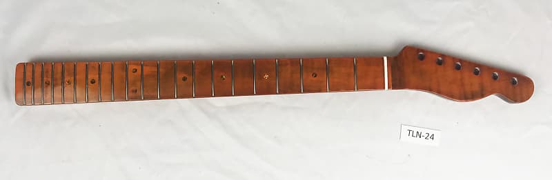 Tele Style Guitar Neck Dark Roasted Tiger Flame Maple Abalone Dots image 1