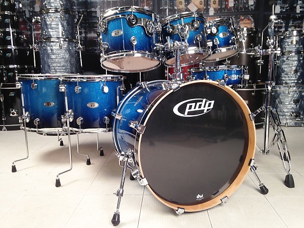 Used PDP X7 7pc Drum Set Blue Sparkle Fade Lacquer Reverb