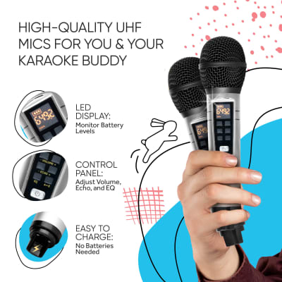 MASINGO 2023 New Portable Rabbit Karaoke Machine for Boys & Girls, w/Bluetooth Speakers, 2 Wireless Microphones, PA System & Karaoke Song Mode! Best Birthday Gift for Kids & Baby Toddlers - Spinto G3 image 3